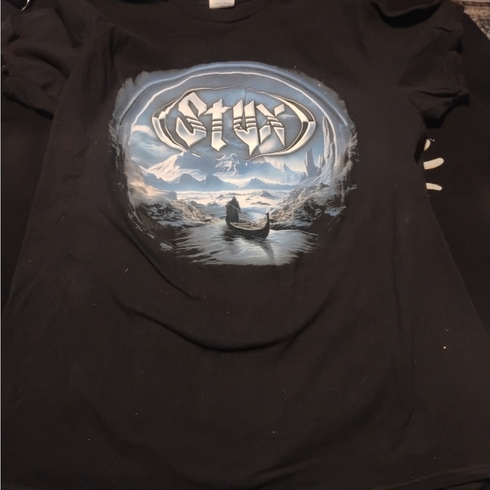 Black Graphic Band T-Shirt with Scenic Print